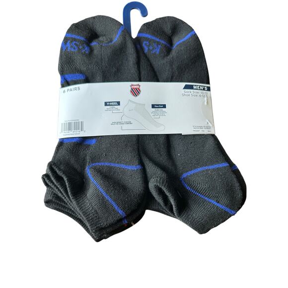 NWT K-SWISS Men NO SHOW ANKLE SOCKS Black shoe SIZE 6 - 12.5 6 Pairs - Picture 2 of 7